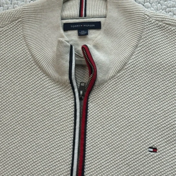Tommy Hilfiger Beige Zip-Up Sweater with Red Trim - Picture 3 of 8